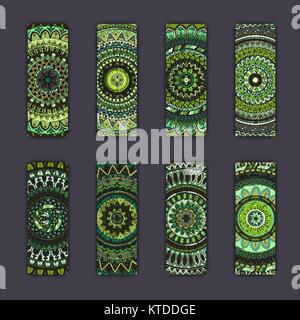 Banner card set with floral colorful decorative mandala elements background. Tribal,ethnic,Indian, Islam, Arabic, ottoman motifs. Stock Vector