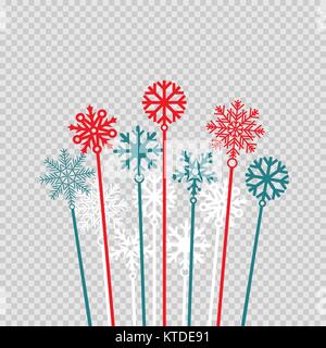 Christmas winter candy sweet red and blue snowflakes isolated on transparent background Stock Vector