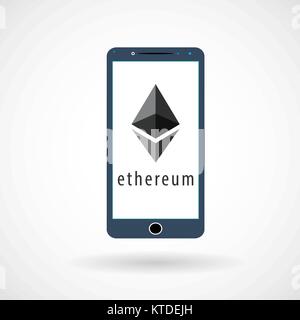 Ethereum Icon with Mobile Telephone, Vector, Illustration, Eps File Stock Vector