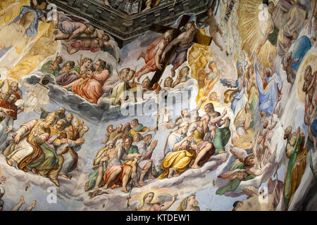 Florence - Duomo .The Last Judgement. Inside the cupola: 3600 m2 of frescoes, created by Giorgio Vasari and Federico Zuccari, who worked there from 15 Stock Photo