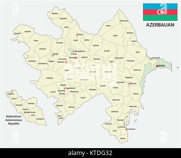 azerbaijan administrative and political vector map with flag Stock Vector