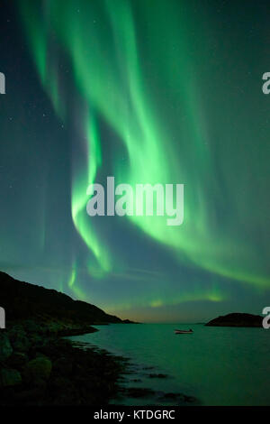 Aurora Borealis, Northern Lights, over Laukvik, Lenvik, Senja, Troms, Norway Stock Photo