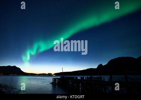 Aurora Borealis, Northern Lights over Astafjorden, Ratangen, Troms, Norway Stock Photo