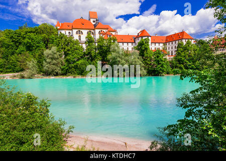 Beautiful Fussen village,view with river and castle,Bavaria,Germany. Stock Photo