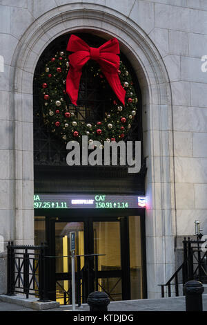 NYSE at Christmas in Financial District, NYC Stock Photo