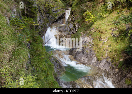 Germany, Bavaria, Upper Bavaria, Bayrischzell, Waterfall Gruene Gumpe Stock Photo