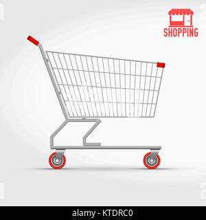 Empty Supermarket Shopping Cart Isolated on White, Side View Stock Vector