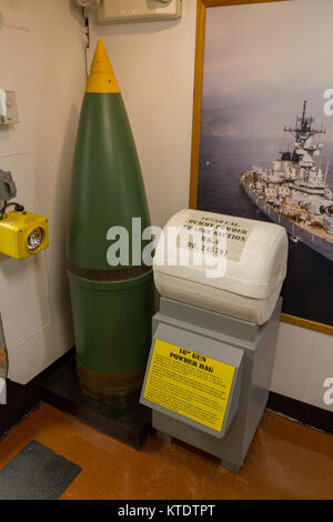 A 16 in artillery gun powder bag (replica) on the USS New Jersey Iowa ...