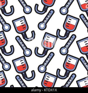 medical thermometer and blood bag healthcare pattern vector illustration Stock Vector