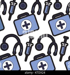 medical syringe stethoscope and kit first aid seamless pattern vector illustration Stock Vector