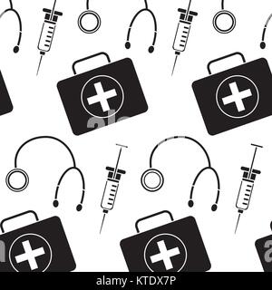 medical syringe stethoscope and kit first aid seamless pattern vector illustration Stock Vector
