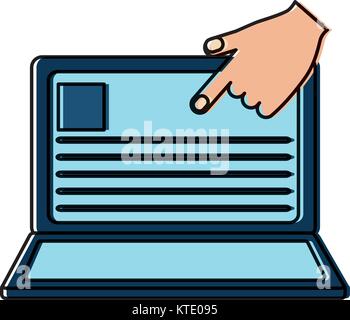laptop with hand and document on screen computer icon image vector illustration design Stock Vector