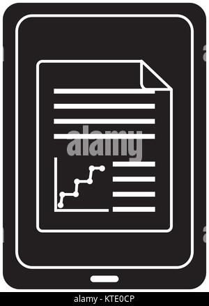 tablet with graph chart on screen gadget device icon image vector illustration design  black and white Stock Vector