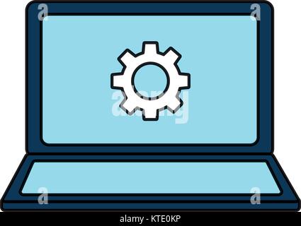 open laptop device with setting on screen Stock Vector
