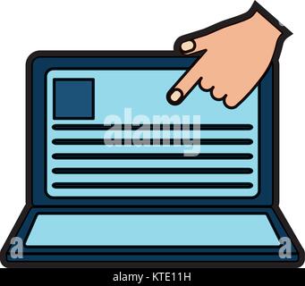 laptop with hand and document on screen computer icon image vector illustration design Stock Vector