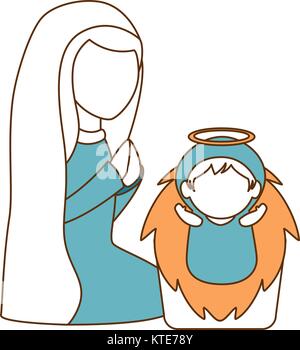 cute virgin mary with jesus baby characters vector illustration design Stock Vector