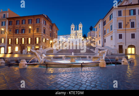 Monumental staircase Spanish Steps and and Trinita dei Monti church, evening view from Piazza di Spagna in Rome, Italy Stock Photo