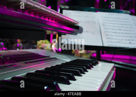 piano keyboard, piano side view of instrument musical tool Stock Photo