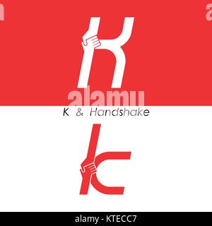 K - Letter abstract icon & hands logo design vector template.Teamwork and Partnership concept.Business offer and Deal symbol.Vector illustration Stock Vector