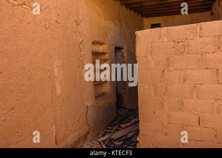 The interior of the abandoned traditional Arab mud brick house, Al Majmaah, Saudi Arabia Stock Photo