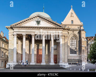 Front of St Pierre Cathedral in the Old Town (Vieille Ville), Geneva (Geneve), Lake Geneva, Switzerland Stock Photo