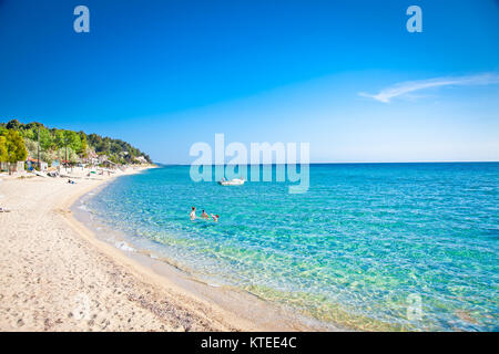 Sani sand beach on Kassandra peninsula, Halkidiki,  Greece. Stock Photo