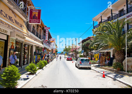 ATHOS, GREECE-MAY 25, 2014: Main street of Ouranoupolis one of the most attractive, but perhaps lesser known corners of Greece on May 25.2014. Ouranou Stock Photo