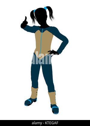 Female teen skier silhouette on a white background Stock Photo