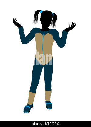 Female teen skier silhouette on a white background Stock Photo