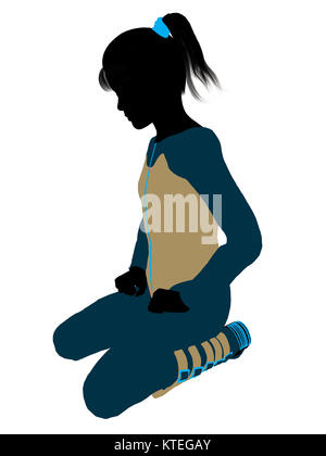 Female teen skier silhouette on a white background Stock Photo