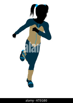 Female teen skier silhouette on a white background Stock Photo