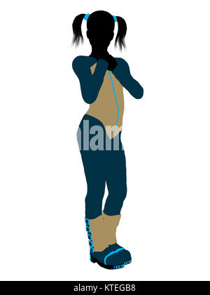 Female teen skier silhouette on a white background Stock Photo