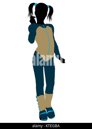 Female teen skier silhouette on a white background Stock Photo