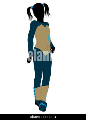 Female teen skier silhouette on a white background Stock Photo