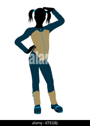 Female teen skier silhouette on a white background Stock Photo