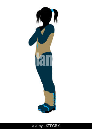 Female teen skier silhouette on a white background Stock Photo