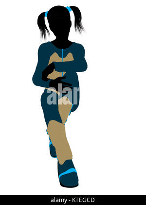 Female teen skier silhouette on a white background Stock Photo