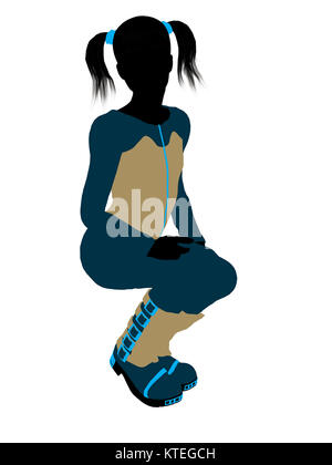 Female teen skier silhouette on a white background Stock Photo