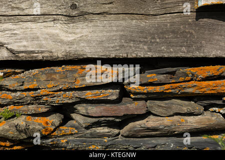 typical stone and wood construction in the remote mountain village of Shenako in the Tusheti region of Georgia Stock Photo