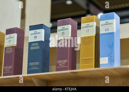 KIEV, UKRAINE - NOVEMBER 25, 2017: The Glenlivet Single Malt Scotch Whisky closeup at 3rd Ukrainian Whisky Dram Festival in Parkovy Exhibition Center. Stock Photo