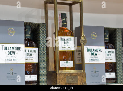 KIEV, UKRAINE - NOVEMBER 25, 2017: Rare exclusive aged 18 years Tullamore Dew Single Malt Irish Whisky distillery bottles at 3rd Ukrainian Whisky Dram Stock Photo