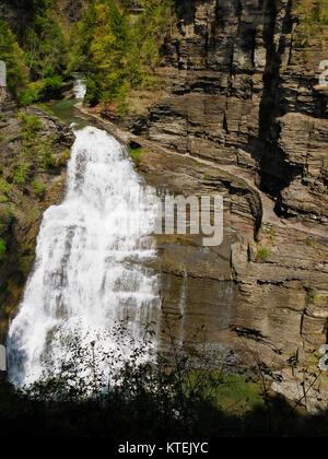 Lucifer Falls Seen From Rim Trail, Robert H. Treman State Park, Finger Lakes, Ithaca, New York, USA Stock Photo