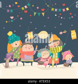 Happy kids celebrating Saint Martins day Stock Vector