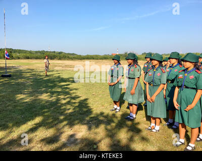 Girl scouts in Thailand Schoolpracticing on ground practicing with their teacher in Thai school. Hua Hin, Thailand December 20, 2017 Stock Photo