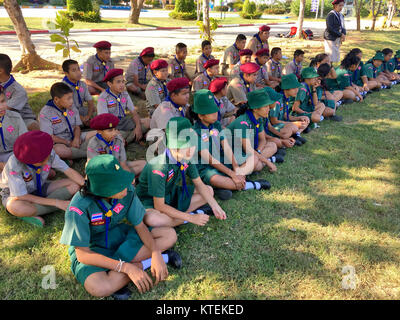 Girl scouts in Thailand Schoolpracticing on ground practicing with their teacher in Thai school. Hua Hin, Thailand December 20, 2017 Stock Photo