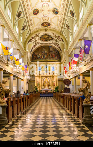 Interior of St. Louis Cathedral of New Orleans - An interior view of St. Louis Cathedral, the seat of the Roman Catholic Archdiocese of New Orleans. Stock Photo