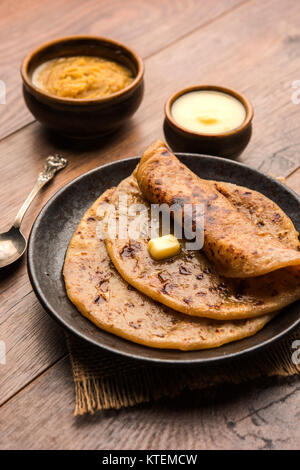 Puran Poli / Puranpoli / Holige / Obbattu - Indian sweet flatbread, selective focus Stock Photo