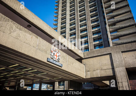 City of London coat of arms at the Barbican Estate, Beech Street, London, UK Stock Photo