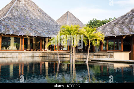 The infinity pool at the Heritage Awali hotel, in the south of Mauritius Stock Photo