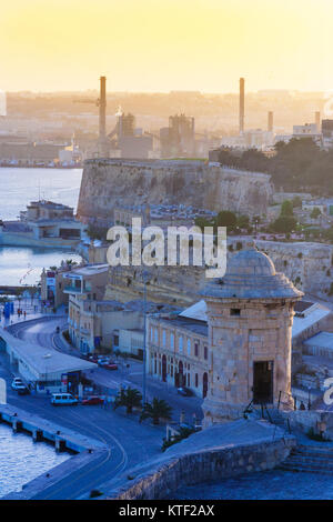 Watchtower at sunset, Valletta, Malta Stock Photo